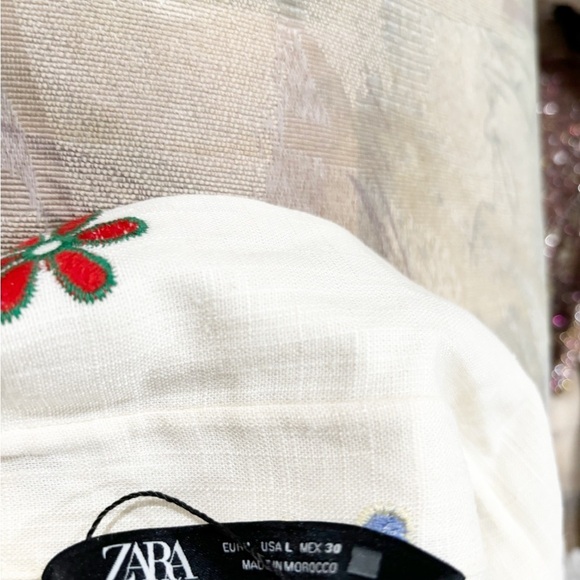 Zara Flower Patterns Casual Style Linen Blend Long Sleeves - Size Large - Picture 4 of 7
